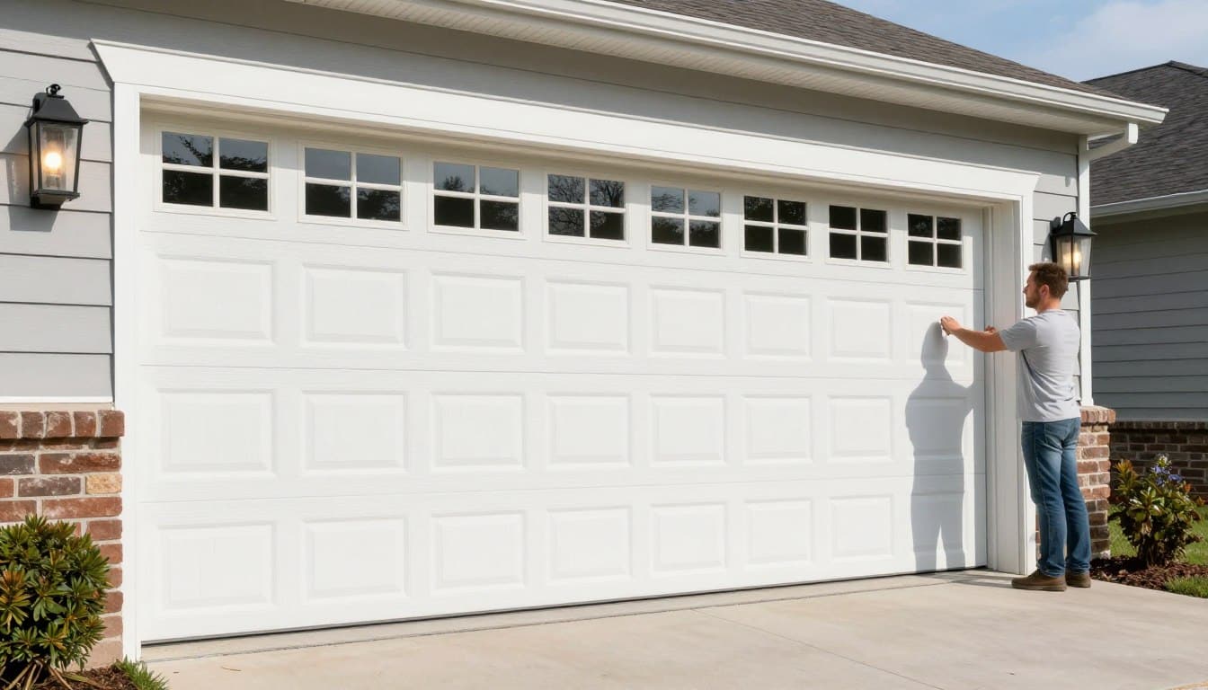 Completed garage door spring repair showing perfectly functioning door