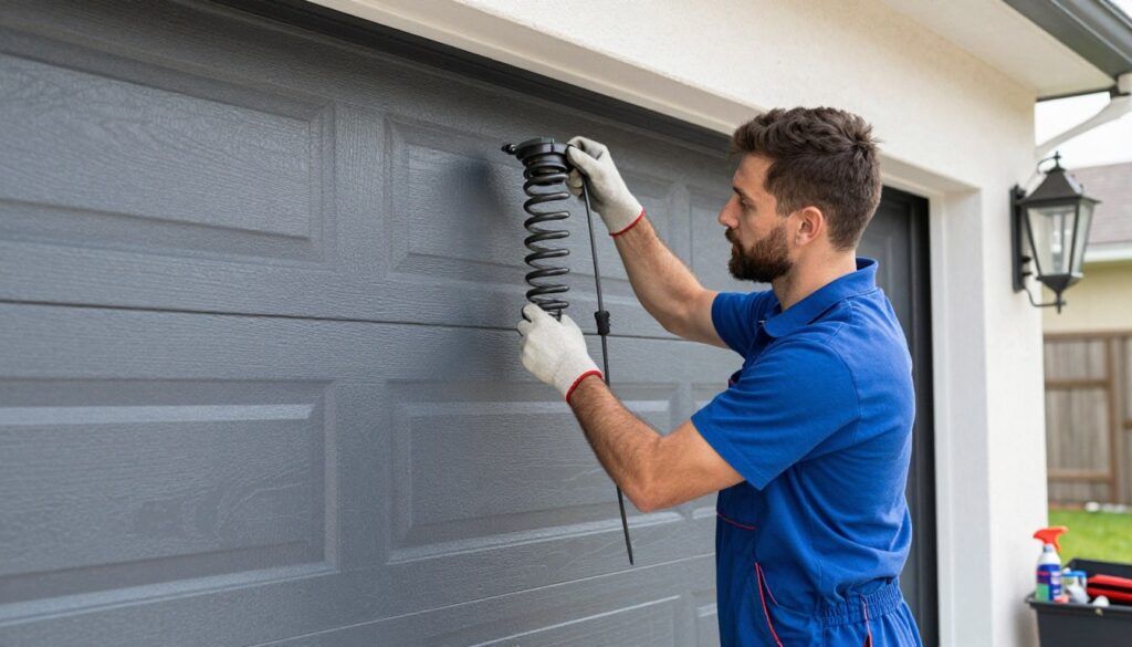 Comprehensive garage door service and repair work being performed