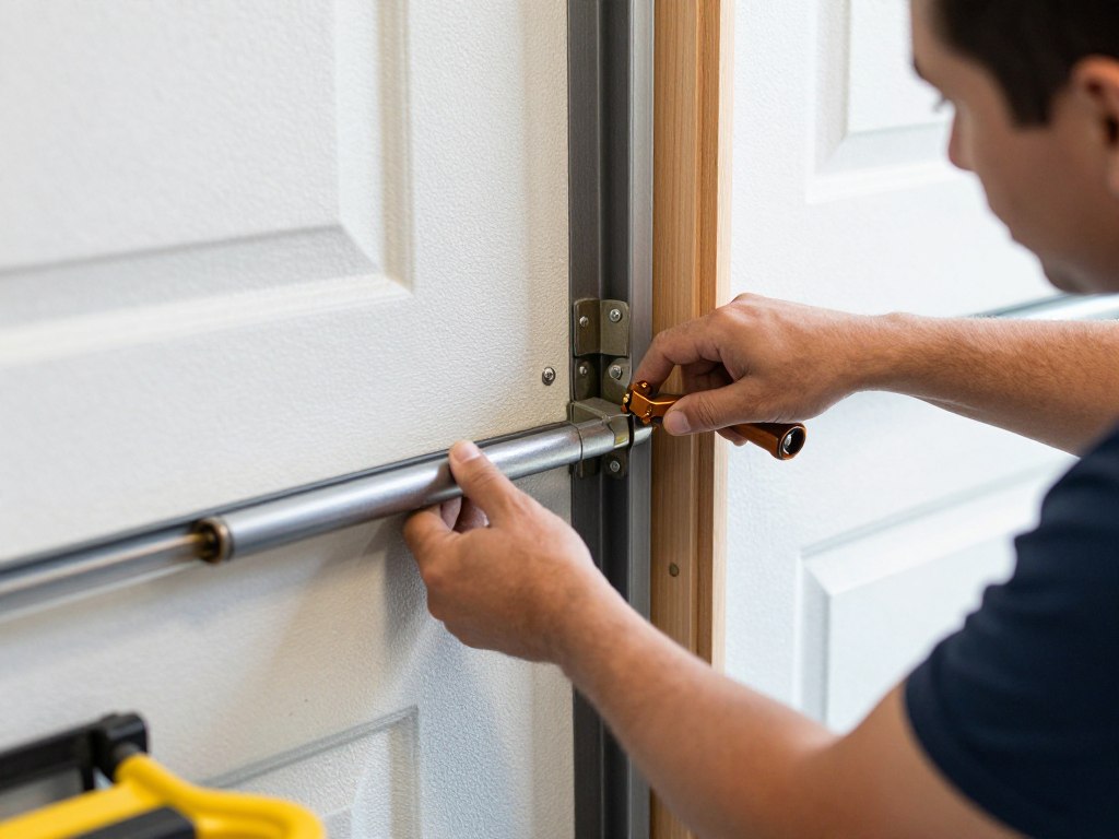 Garage door maintenance being performed