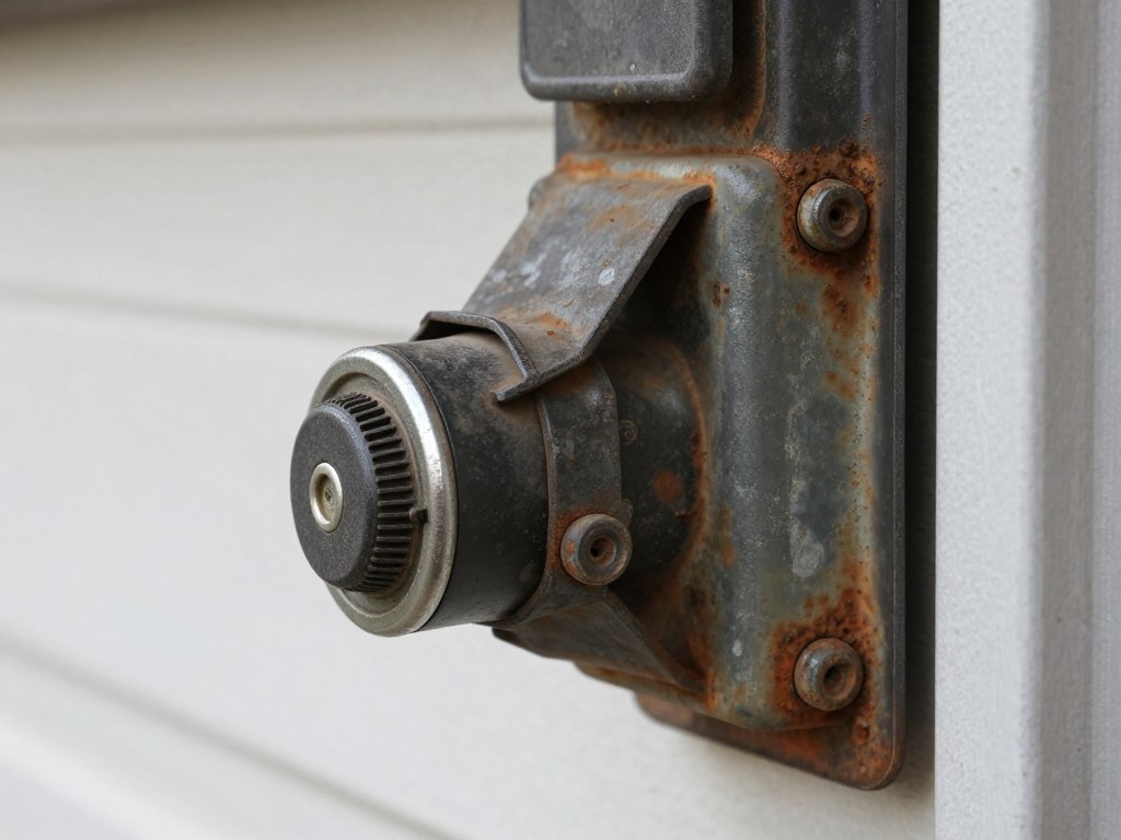 Garage door opener showing signs of wear and malfunction