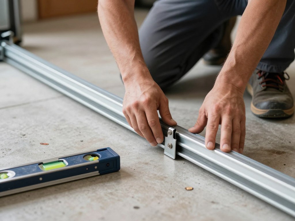Garage door track repair and alignment service