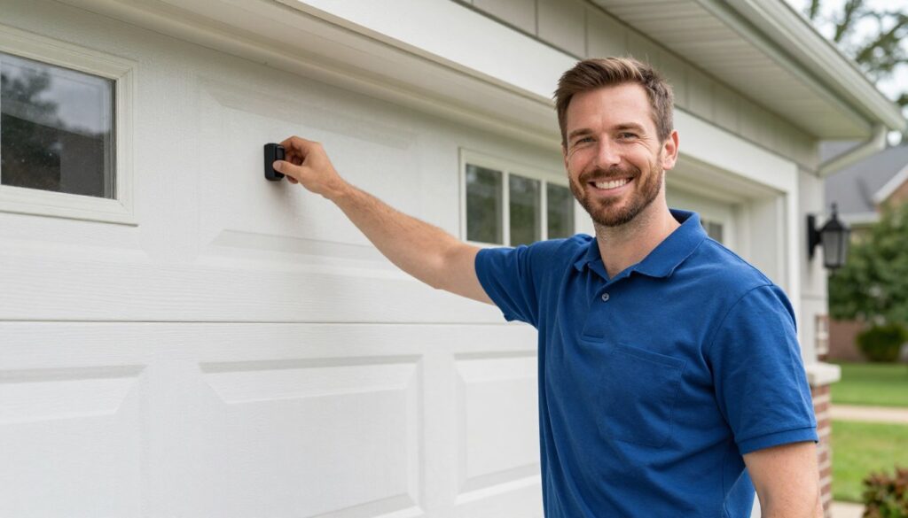 Satisfied Independence homeowner with newly installed garage door opener