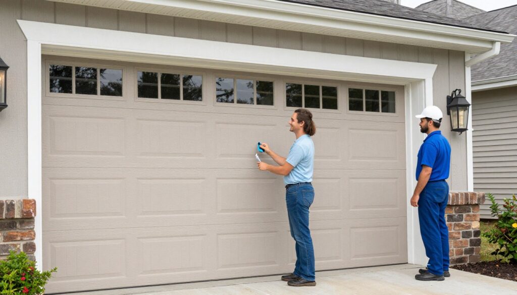 Satisfied customer with repaired garage door Independence Missouri