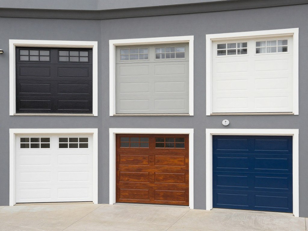Variety of garage door styles and materials on display