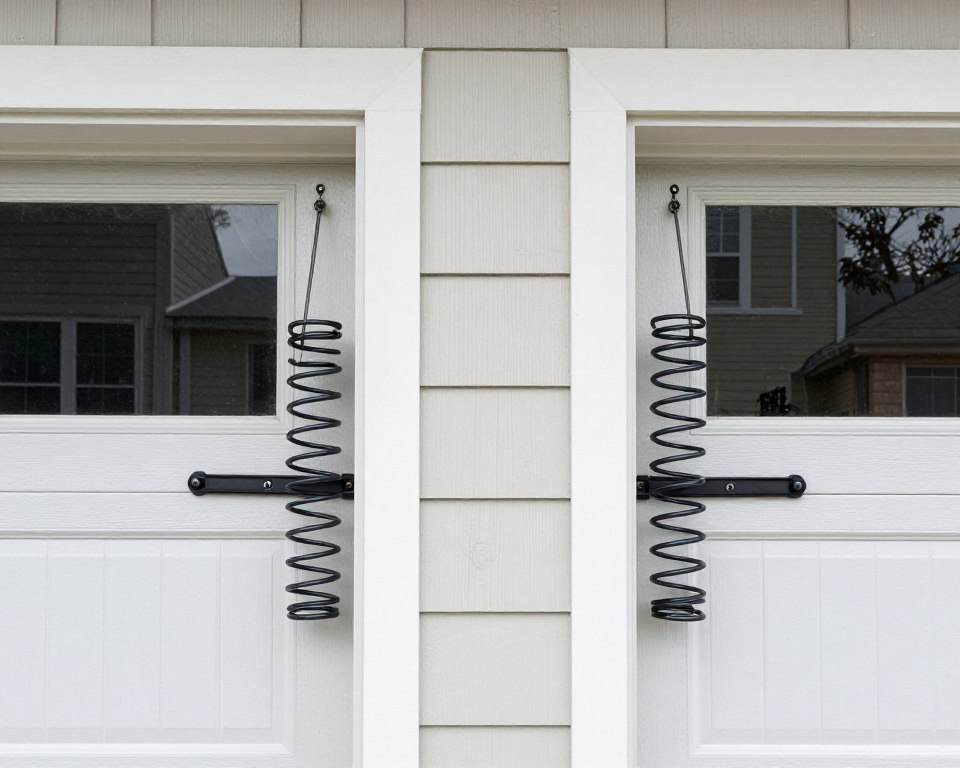 Extension springs on garage door tracks showing proper installation