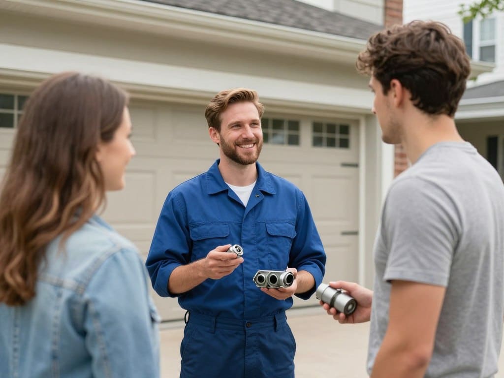 Garage door repair technician performing service in Sugar Creek, MO