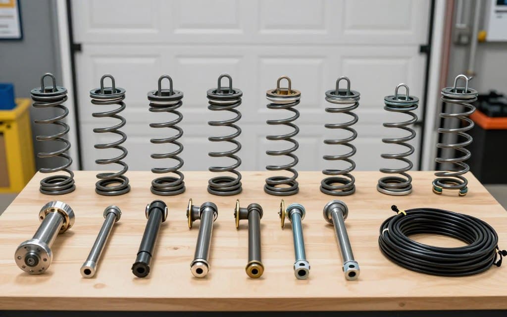 High-quality garage door cable and replacement parts displayed by a technician