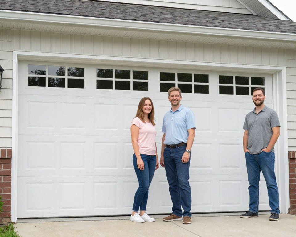 Satisfied Kansas City customers with newly repaired garage door